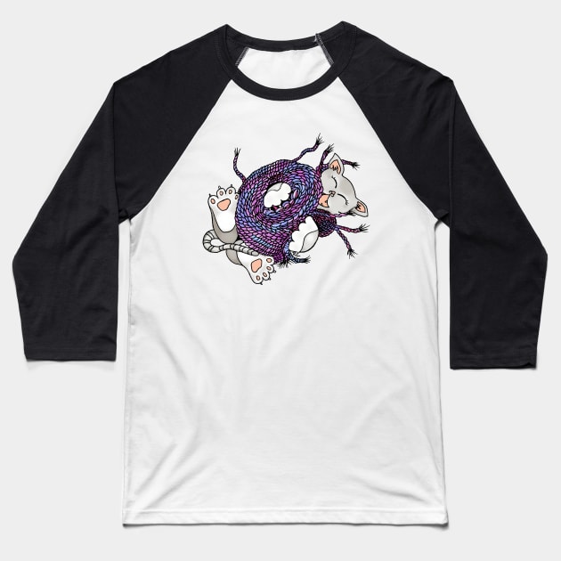 Yarn is So Fun! Playful Kitten Drawing Baseball T-Shirt by RhondaChase